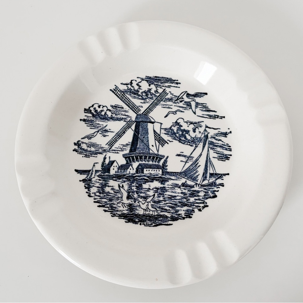 Vintage Ceramic Windmill & Sailboat Ashtray / Cigar Holder - 8.25”